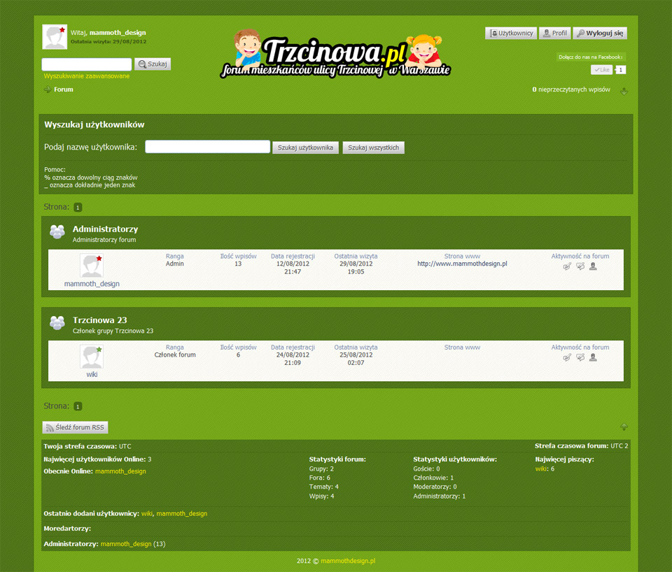 Forum mieszkańców ulicy Trzcinowej w Warszawie zaprojektowane i wykonane przez mammothdesign.pl w 2012r.